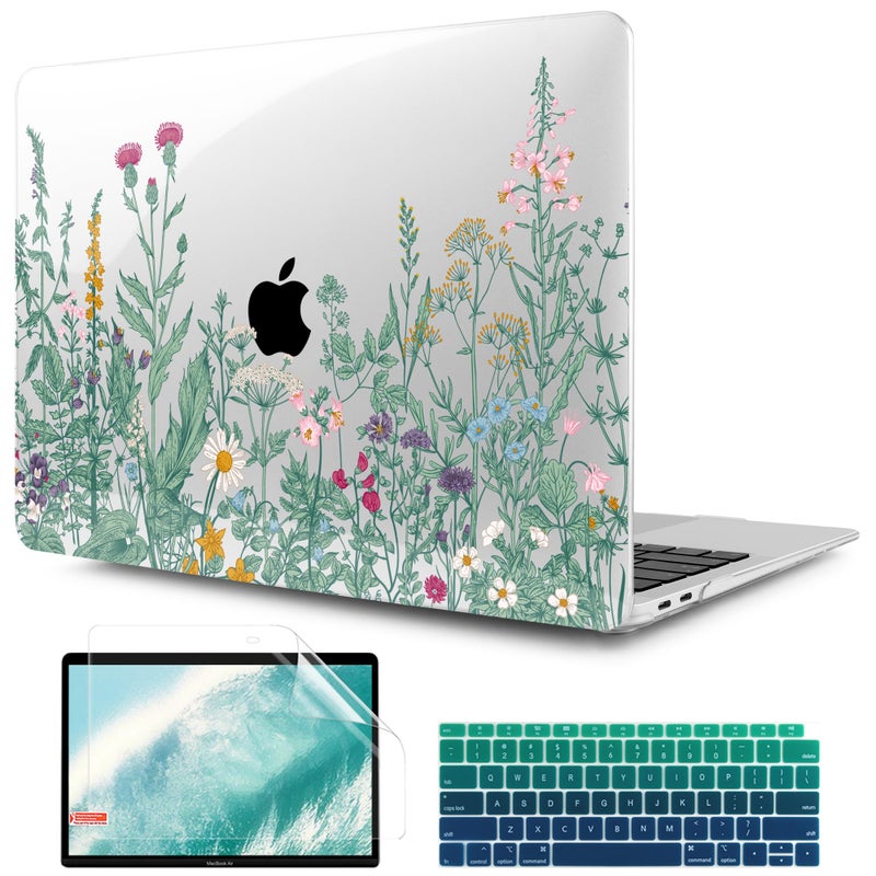 TWOLSKOO Botanical Illustration Engraving Style Hrad Shell Case Cover and Keyboard Skin Screen Protector for MacBook Air 13 inch 2018-2021 Model A2337 M1 A2179 A1932 with Retina Display - Image 1